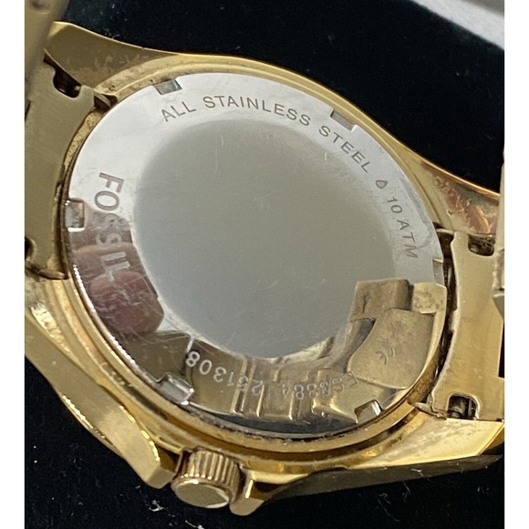 Fossil Riley ES 3384 Gold Bracelet Black Face Swarovski Crystal Dial & Bezel
